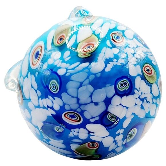 Vintage Murano Art Glass Sky Blue Millefiori Hand Blown Glass With Applied Bow - Picture 9 of 12